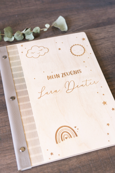 Zeugnismappe mit Regenbogen personalisiert